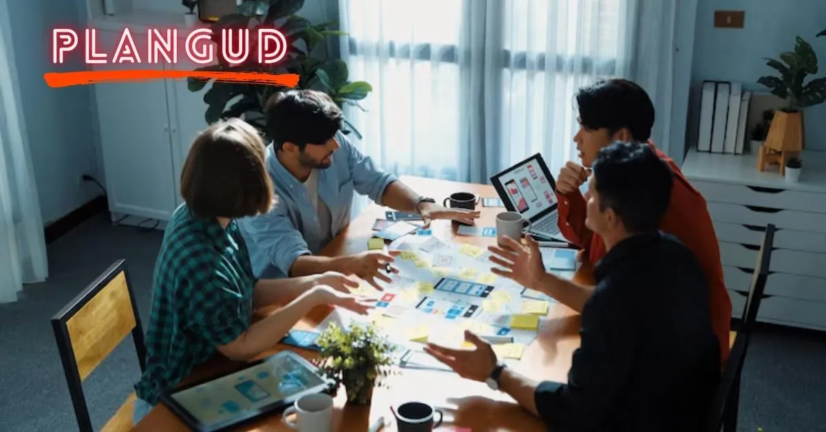 Strategic plangud framework with sticky notes outlining goals, tasks, and project priorities.