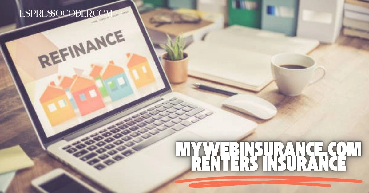 Laptop with MyWebInsurance.com renters insurance quote screen open on desk.