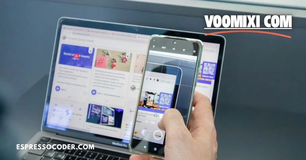 Voomixi com mobile app displaying creator storefront setup with monetization and product upload tools.