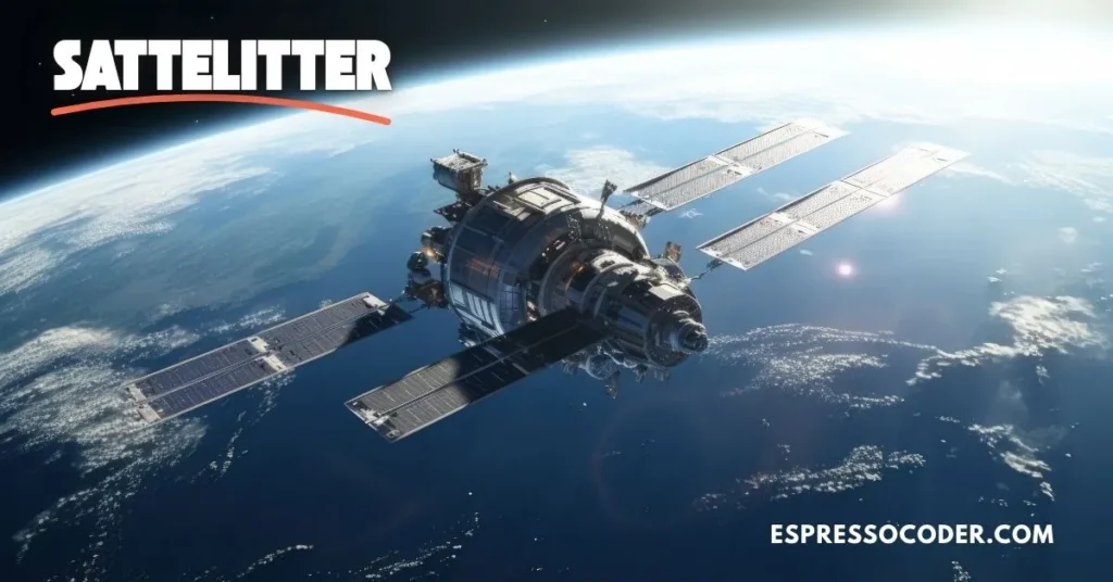 Sattelitter orbiting Earth with solar panels extended in space above the atmosphere.