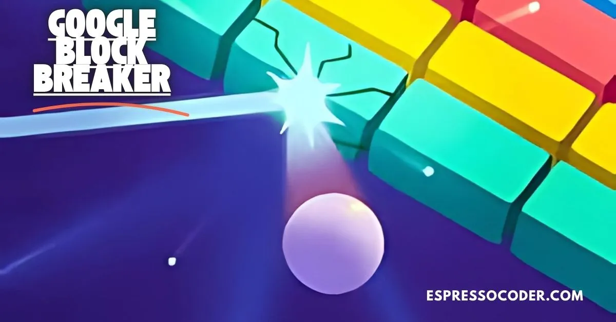 Google Block Breaker game in action with paddle and ball breaking blocks.
