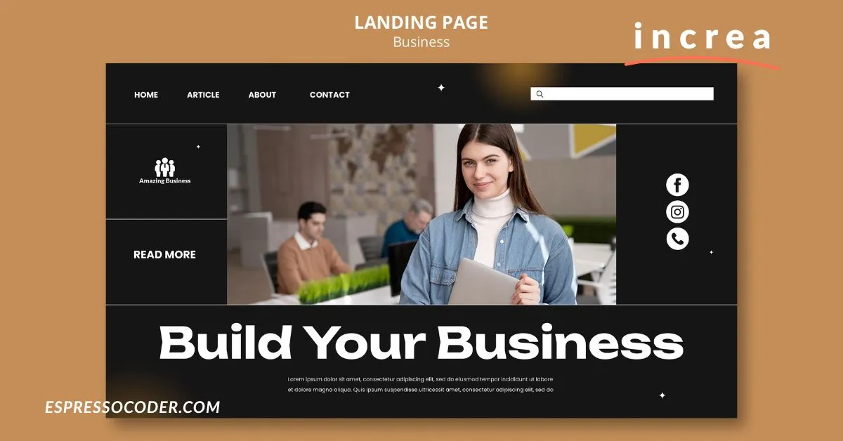 i n c r e a SaaS-style homepage mockup with clean UX and modular layout.