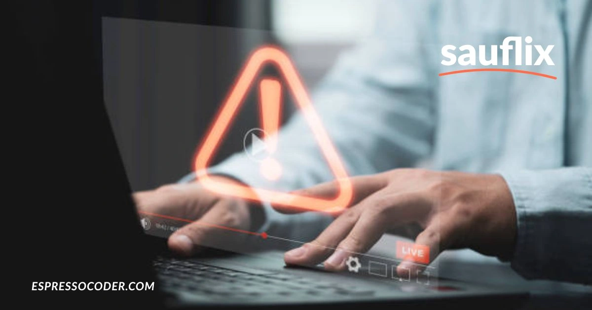Copyright violation warning for illegal streaming on Sauflix platform.