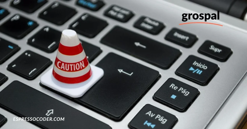 Grospal warning pop-up showing potential malware risk from third-party download link.