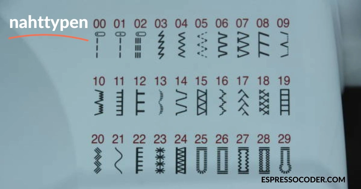 Comparison chart of common Nahttypen including plain, French, and overlock seams.
