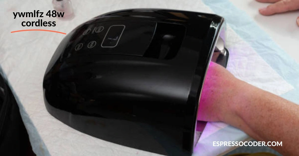 Nail technician using YWMLFZ cordless lamp during home visit manicure session.