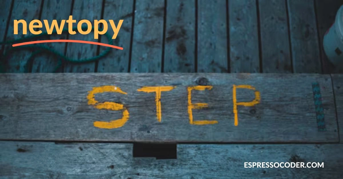 Step-by-step Newtopy signup guide with username, topic selection, and profile setup.