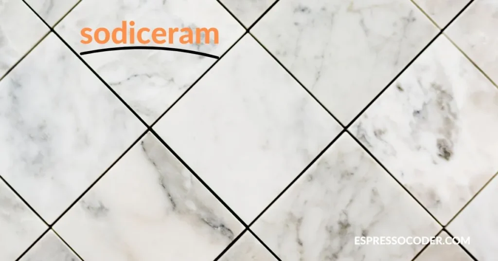 Digitally printed Sodiceram floor tile with marble-like finish and anti-slip texture..