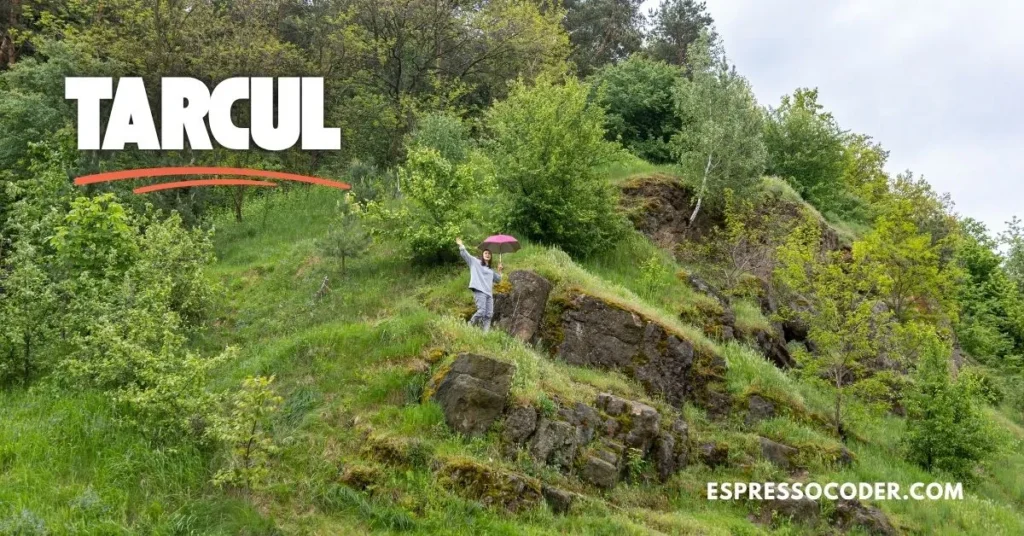 Summer panorama of Tarcul Mountain with hiking trail and Carpathian scenery.