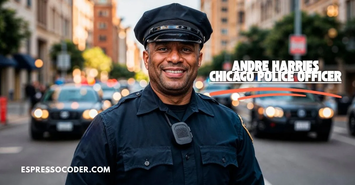 Chicago police officer in uniform patrolling urban street during daytime.
