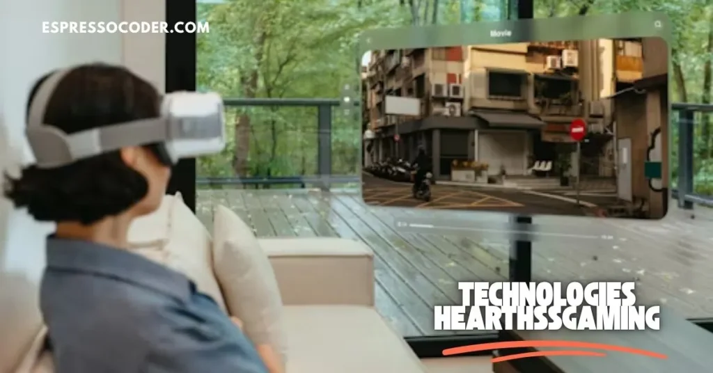 Gamer using VR headset to explore immersive technologies hearthssgaming experience.
