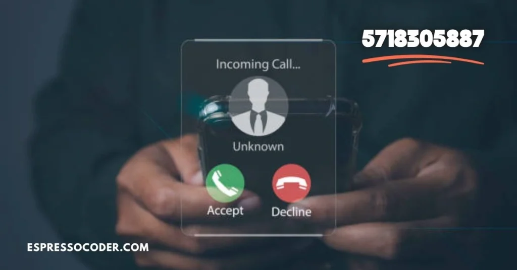 Smartphone screen showing incoming call from 5718305887 telemarketing number.