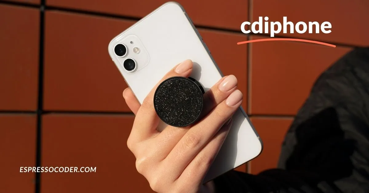 Close-up of cdiphone embroidered iPhone case showing central belt grip design.