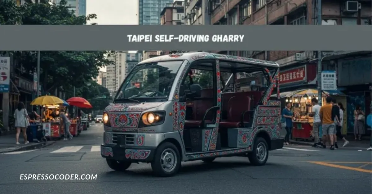 Self-driving gharry in Taipei city street near Taipei 101 tower.