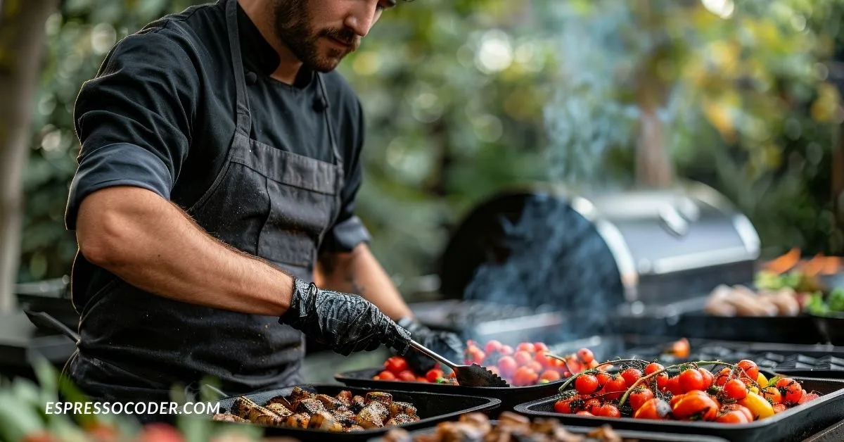 Weber grillvorführung with grill master showing gas grill techniques to participants.