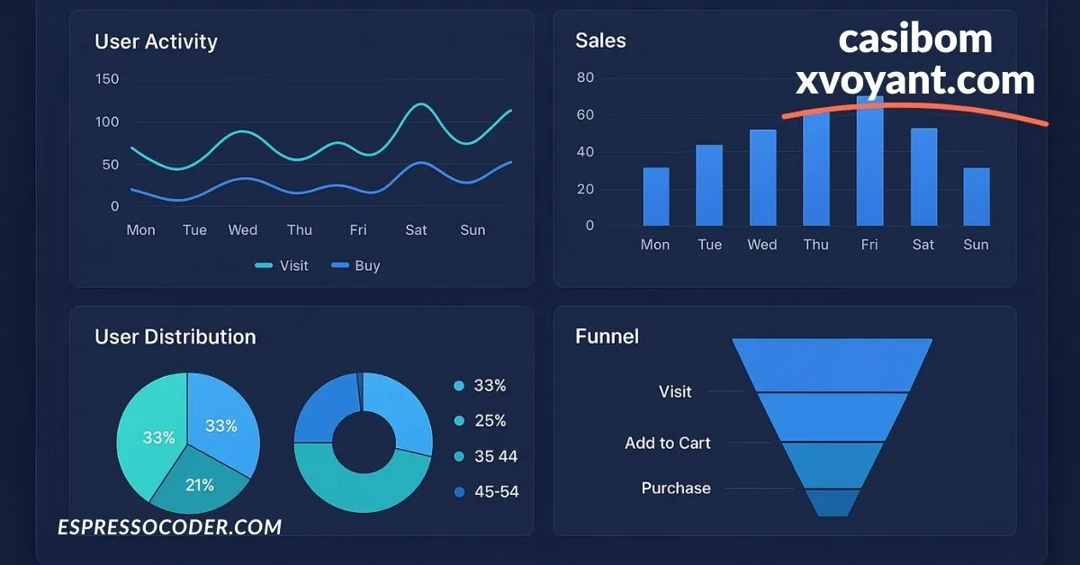 Casibom xvoyant.com dashboard with real-time analytics charts and graphs.